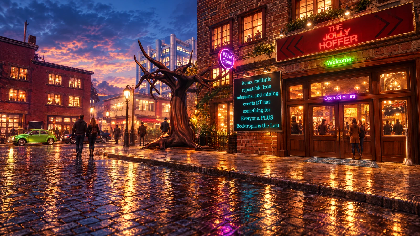 Cinematic illustration of Tangerine Pub Shops in ROCKtropia